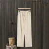 Pantaloni da donna Pantaloni dritti tinta unita a vita alta in lino di cotone elegante Y2k Streetwear Office Lady Comfort corto