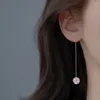 Boucles d'oreilles pendantes en argent Sterling 925, ligne d'oreille en forme de fleur pour femme, adaptée au visage rond, longue frange, pêche, fleur de cerisier 2024