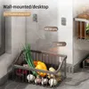 Kitchen Hanging Storage Basket Shelf Wall Fruit Vegetable Draining Rack Stainless Steel Dish Drying Holder Sundries Organizer 240122