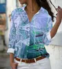 Blusas de mujer elegantes de oficina para mujer, blusa con cuello vuelto, camisas ajustadas con estampado Vintage para mujer, Tops de manga larga a la moda de otoño