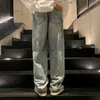 Jeans masculinos denim ins moda coreano com estrela 2024 primavera outono cintura alta perna reta perna solta encaixe
