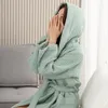 Women's Sleepwear High-quality Waffle Robe For Women Autumn Winter Solid Color Hooded Absorbent El Cotton Bathrobe Female Home Dressing Down