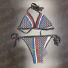 Costume da bagno bikini con stampa di lettere in colore a contrasto Biquinis per donna Costume da bagno con lacci di design di lusso Costume da bagno per vacanze estive