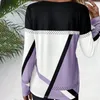 Женские блузки, женский легкий топ с длинными рукавами, лоскутная блузка с геометрическим принтом, мягкая дышащая повседневная блузка на осень-весну