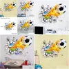 Objetos decorativos estatuetas 3d futebol adesivo quebrado para crianças sala de estar decoração esportiva mural adesivos decoração de casa decalques parede dhbwb