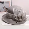 British Lady Deby Race Fedora Summer Church Elegant Sinamay Flower Linen Sun Cap Women Vaction Wide Brimmed Cloche Hats 240124