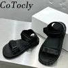 Flache schwarze Sandalen echte Frauen weiße Leder Sommerschuhe Ladies Peepe One Gurt Roman Sandalia 289