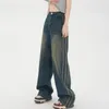 2023 Coréen Y2K Mode Côté Rayé Vintage Bleu Baggy Jeans Pantalon Pour Femmes Jambe Large Droite En Détresse Pantalon Élégant Dame 240118