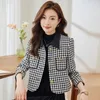 Kadın Ceket Küçük Koku Houndstooth Tweed Coat Sonbahar Kış 2024 Yatak Üstleri Kore Moda Giysileri A14 240124