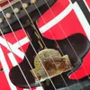 Heavy Relic Edward Van Halen Franken Stein E-Gitarre, weiß, schwarz gestreift, rot, Floyd Rose Tremolo-Steg-Sicherungsmutter, spezieller Gurtknopf