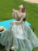 Sukienki swobodne sukienki wakacyjna Księżniczka Księżniczka wiosna 2024 francuskie vintage kwiatowe midi organza elegancka impreza