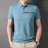 Polos masculinos verão polo-camisa colar inglês requintado bordado carta camiseta manga curta simples cor pura roupas s6020