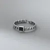 Cluster Ringe 925 Silber Ring für Frauen Mädchen Kette Schwarz Quadrat Achat Stein Retro Party Anillos Feine Schmuck Geschenk Einstellbare Zubehör