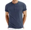 Yeni Stil Erkek Tişörtleri Yaz Pamuklu Erkekler T-Shirt Henley Boyun Moda Tasarımı İnce Uygun T-Shirts Erkek Üstleri Tees Kısa Kollu Tişört