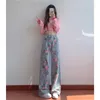 Pantalon femme Y2K Rose taille haute peint jean femmes coréen doux cool rétro lâche mince imprimé droit jambe large 2024 printemps