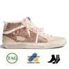 Topp mode midstjärna Italien varumärke kvinnors mens designer casual skor guld studs rosa zebra handgjorda läder mocka glitter silver platt boll vintage sneakers tränare tränare