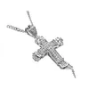 Ожерелья с подвесками Новый ретро Sier Cross Charm Fl Ice Out Cz Simated Diamonds Католическое ожерелье с распятием и длинной кубинской цепочкой Gb Drop Dho3Y