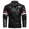 Outono inverno masculino jaqueta de couro drive motocicleta casaco moda bordado falso zíper outwear à prova de vento blusão 240125