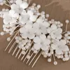 Hair Clips Ceramic Flower Comb Wedding Accessories Bride Headpiece Jewelry Barrettes White Floral Headdresses