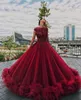 Cristaux rouges foncés robe de bal en dentelle robes de Quinceanera pure bijou décolleté appliques robes de bal à volants longueur de plancher tulle doux 16 robe