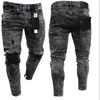 Байкерские джинсы Мужские потертые эластичные рваные мужские брюки в стиле хип-хоп с отверстиями на молнии в стиле панк Однотонные джинсовые брюки 240124