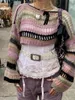 Женские свитера, винтажный вязаный пуловер в стиле гранж, укороченные топы с длинными рукавами и круглым вырезом, свободные уличные халаты контрастного цвета в стиле Харадзюку