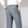 Costume d'été élastique pour hommes, taille haute, pantalon décontracté d'affaires, ample, droit, confortable, doux, Cool, SuiGray noir, 2024