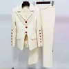 Two Piece Jacket Pants Beige Women's Office Single Chest Red Button Personalized Customized Jacket Pants Formal Set 240127