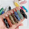 Hanger Kettingen Natuursteen Kristallen Hanger Goud Sier Wire Wrap Pendum Reiki Healing Chakra Mticolor Quartz Paarse Amethisten Punt Dhae4