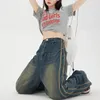 2023 Coréen Y2K Mode Côté Rayé Vintage Bleu Baggy Jeans Pantalon Pour Femmes Jambe Large Droite En Détresse Pantalon Élégant Dame 240118