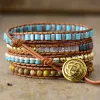 Bracelets Haut de gamme Vibrant Big Center Stone Perles semi-précieuses Multicouches Strand Wrap Bracelet Designer Bohochic Bijoux en cuir