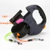 Leashes Durable Double Dog Leashes Automatic Retractable Nylon Lead Extension Puppy Walk Roulette with Light Fidget Toy Poop Bag Case