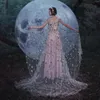 Casual Dresses Dreamlike Sparkle Stars Tulle Women With Cape V-neck A-line Long Robe Female Maxi Gowns