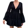 Casual Dresses Womens 2024 Summer Deep V Neck Knotted Chiffon Elegant Short Swing Skater