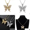 Pendant Necklaces Insect Butterfly Hip Hop Iced Out Cubic Zirconia Necklace Women Men Fashion Jewelry With 24 Inch Rope Link Chains D Dhndl