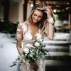 Sleeve Bohemian Long Spitze Meerjungfrau Kleider sexy v Hals Hautfutter elegante Brautkleider Country Boho Hochzeitskleid BC