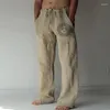 Calças masculinas Jodimitty Homens Casual Sólido Comprimento Completo Soft Linho Mid Cintura Bolso Calças Calças Streetwear Y2K Solto