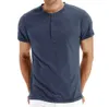 Herren-T-Shirts, Sommer-Baumwolle, Herren-T-Shirt, Henley-Ausschnitt, modisches Design, Slim-Fit, solide T-Shirts, männliche Tops, T-Shirts, Kurzarm-T-Shirt zum Lüften