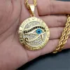 Collana con ciondolo egiziano Occhio di Horus per uomo Donna Gioielli rotondi in oro giallo 14k Hiphop dell'antico Egitto