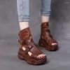 Sandalen Birkuir Echtes Leder Dicke Ferse Plattform für Damen 7 cm Keile Frauen Schnalle Strand Sommerstiefel