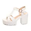 Sandaler QPLYXCO 2024 Summer White Chunky High Heels Casual Female Shoes Open Toe Woman T-Strap Platform Gladiatorer Big Size 46