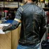 Abbigliamento da uomo europeo e americano, giacca in pelle logora da uomo, colletto rialzato da ragazzo da uomo, giacca in pelle da motociclista da uomo punk