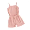 Ensembles de vêtements enfants bébé fille été vêtements décontractés gaufré coton sans manches haut caraco et ensemble short 2PC tenues de couleur unie