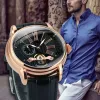 Spijkerpistolen Forsining Tourbillon Automatic Watch for Men Oval Rose Gold Mechanical Watches Top Brand Genuine Leather Strap Male Clock