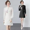 Vestidos casuais chines estilo retro primavera beading gola vestido curto 2024 vintage mulheres manga longa phoenix bordado festa mini