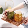 Storage Bottles Lid Bottle Jars With Bean Kitchen Beaded Cereal Stained Creative Relief Coffee Room Jar Dispenser Living Glass