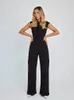 Jumpsuits Women Summer Rompers Square Neck Plain Sleeveless Daily Casual Wide Leg Long Office Lady 240125