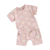 Kledingsets Peuter Babymeisje Kleding Baby Zomerset Leuke bloemenprint Outfit T-shirt met korte mouwen Top Elastisch pak