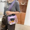 أكياس الكتف pooflower الصيف PVC شفافة صغيرة للنساء حقائب اليد سيدة Crossbody Bag Bolso Transparente Mujer ZH463253F