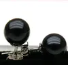 Dingle örhängen smycken 925 silver match 7,5 mm perfekt rund svart akoya pärlörhänge